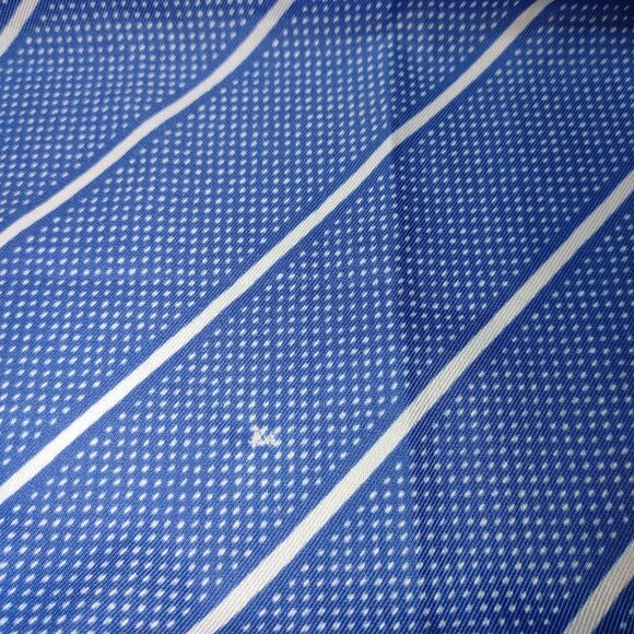 Silk Scarf Handkerchief Vintage Green Blue Striped Polka Dot - Picture 6 of 12